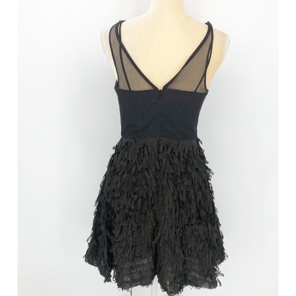 EVA FRANCO Anthro Mandy Mini Dress 4 Black Vulture Fringe Mesh V Neck NWT - Picture 4 of 10